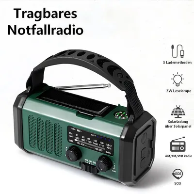 Produktbild von AIORBER Notfallradio AM/FM/WB mit Solar & Kurbel, 10000mAh Akku, LED Taschenlampe, SOS Alarm, Outdoor Camping Radio – Grün