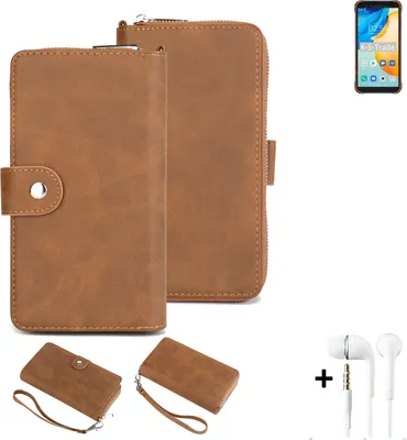 Produktbild von K-S-Trade Handy Schutz Hülle kompatibel mit Blackview BV4900 Pro + Kopfhörer Portemonnee Tasche Wallet-Case Bookstyle-Etui braun (1x)