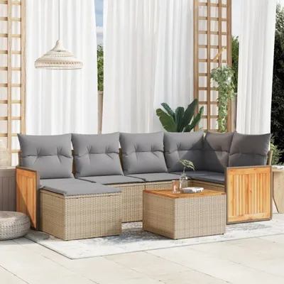 Produktbild von 7-tlg. Garten-Sofagarnitur mit Kissen Beige Poly Rattan 3260267