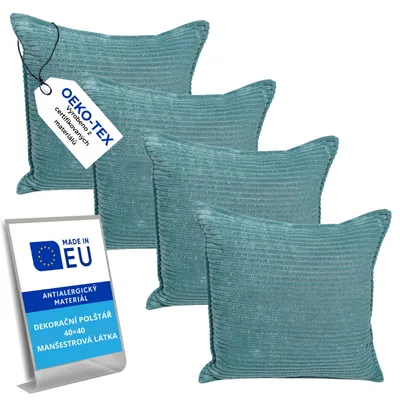Produktbild von Pillows24 – 4x Dekokissen 40x40 aus Cord | Weiches Zierkissen & Sofa Kissen | Deko Kissen 40x40 für Palettenkissen in Wohnzimmer & Balkon | Sofakissen EU | Türkis