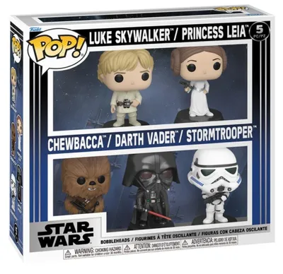 Imagen del producto de Funko POP! Star Wars: Pack de 5 figuras de vinilo que incluye a Luke, Leia, Chewbacca, Darth Vader y un Stormtrooper