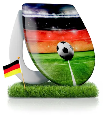 Produktbild von Calmwaters® WC Sitz Fußball mit Absenkautomatik, Toilettendeckel Motiv Halbzeitpause, antibakterielles Duroplast, leichte Montage, bis 250kg, EU, Klobrille abnehmbar