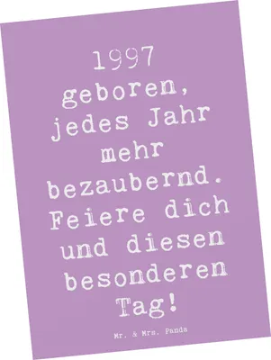 Produktbild von Mr. & Mrs. Panda Postkarte Spruch 1997 Geburtstag Charmant - Lavendeltraum - Geschenk, besonderer Jahrgang, bildkarte, Geburtstagsgeschenk, Alter, Geburtstagsgeschenke