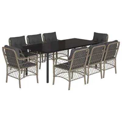 Produktbild von 9-tlg. Garten-Essgruppe mit Kissen Hellgrau Poly Rattan