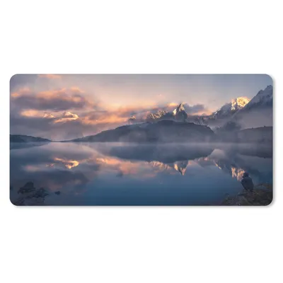Produktbild von MuchoWow® Schreibtischunterlage Landschaft - Wasser - Berg - Schnee - Sonnenuntergang 80x40 cm - XXL Mauspad - Gaming Mauspad
