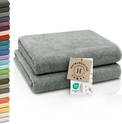 Produktbild von 2er Set Badetücher, 100% Baumwolle, 100x150 cm, 420g/qm, hellgrau