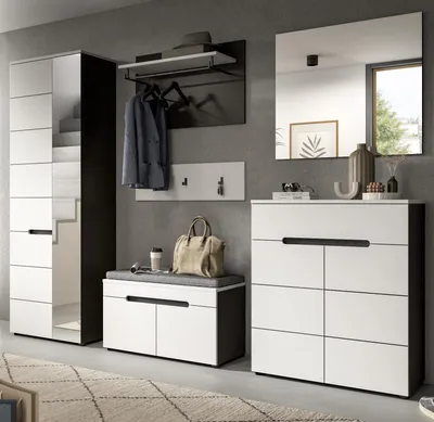 Produktbild von Garderobe Set 6-teilig "Cooper" in weiß und grau 255 cm, Soft-Close