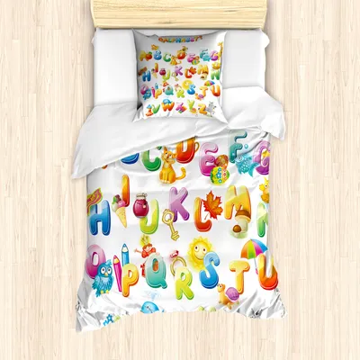 Produktbild von ABAKUHAUS Lehrreich Mantele, Cartoon Alphabet, Milbensicher Allergiker geeignet mit Kissenbezügen, 135 cm x 200 cm - 80 x 80 cm, Mehrfarbig