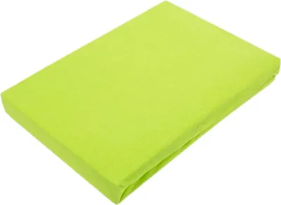 A folded green fitted sheet on a white background.