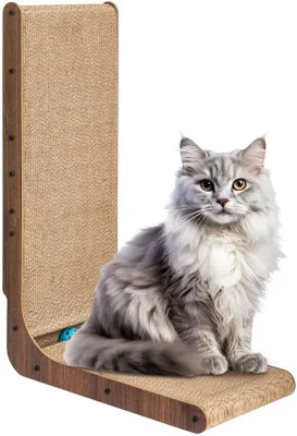 Produktbild von Kartonspielzeug für Katzen, L-förmiger Krabbaständer mit Ballspur, umkehrbar, stabil und langlebig, Kartonlounge für Katzen
