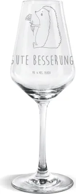 Produktbild von Mr. & Mrs. Panda Weinglas Igel Blumen - Transparent - Geschenk, Genesungswünsche, Krankenhaus, Besuch, wein glas, krank, Gute Besserung, Lustige Sprüche, Weißweinkelch
