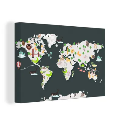 Produktbild von OneMillionCanvasses® - Leinwandbilder - 150x100 cm, Weltkarte - Kinder - Tiere, Wandbilder Kunstdruck Wanddekoration