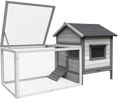 Produktbild von Famanu Kaninchenstall 146x75x83 cm - Holz mit Freilaufbereich