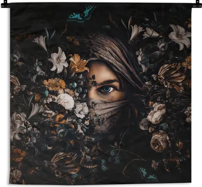 Produktbild von MuchoWow® Wandteppich Wandbehang Frau - Luxus - Blumen - Schmetterling - Porträt 90x90 cm Tapisserie Dekoration Wandtuch - Wandaufhänger