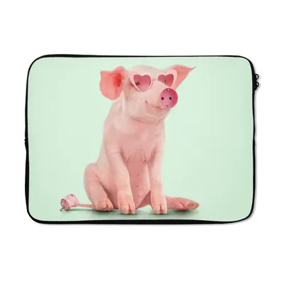 Produktbild von MuchoWow® Laptop Hülle 13 Zoll Schwein - Rosa - Brille - Sockel - Tiere Laptoptasche - Laptophülle - Sleeve - Rundumschutz