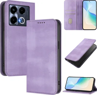 Produktbild von Handyhülle für Infinix Note 40 4G, Vintage Leder RFID Schutz Kartenfach Standfunktion Magnetische Klapphülle Violett
