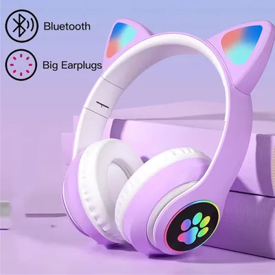 Produktbild von Kabellos Kopfhörer 5.0 Katze Ohr LED Licht Für-Kinder Faltbare Headset+Mikrofon