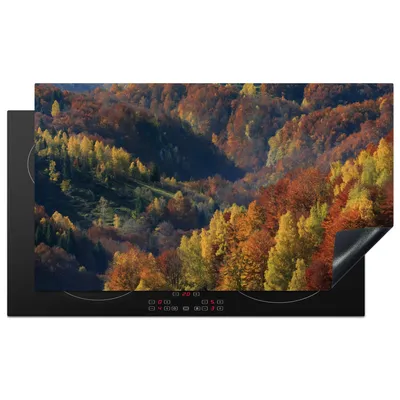 Produktbild von KitchenYeah© Herdabdeckplatte Berge - Bäume - Herbst , 91x52cm, Küche Deko, Glaskeramikkochfeld Herdabdeckung, Abdeckplatte fùr Kochfeld