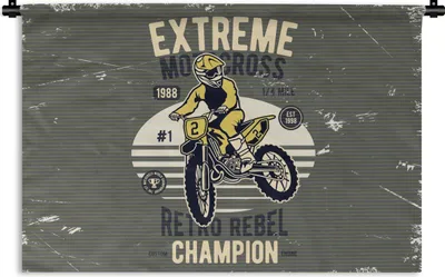 Produktbild von MuchoWow® Wandteppich Wandbehang Motorrad - Gelb - Retro 150x100 cm Tapisserie Dekoration Wandtuch - Waschbar - Tapisserien - Wand-Decke