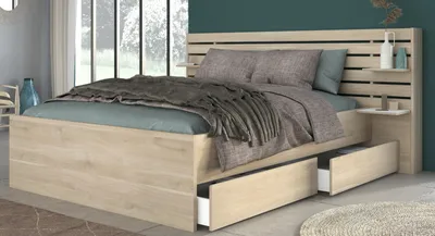 Produktbild von Stauraumbett "Escale" in Eiche, Doppelbett 160 x 200 cm mit 2x Bettschubkasten