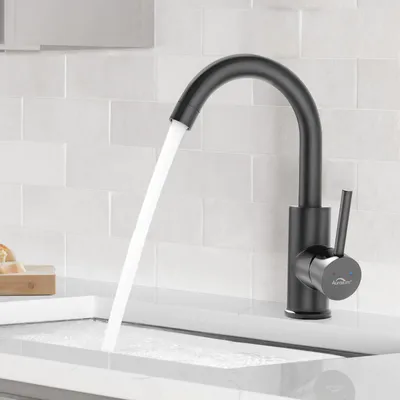 Produktbild von Waschtischarmatur 360° Drehbar, Bleifrei Schwarz, Kalt Warm, Auralum, Badarmatur Mischbatterie, Wasserhahn Bad, Waschbeckenarmatur Schwarz