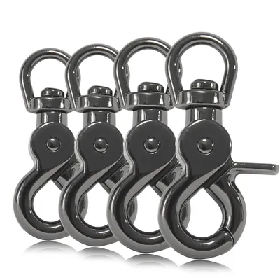 Produktbild von Scheren-Karabiner Haken mit Dreh-Gelenk/Dreh-Kopf für Hunde-Leine/Hals-Band 4er Set, Zinkdruckguss 61mm Länge, auch für Paracord 550 / Schlüssel-Anhänger, Farbe: Titan