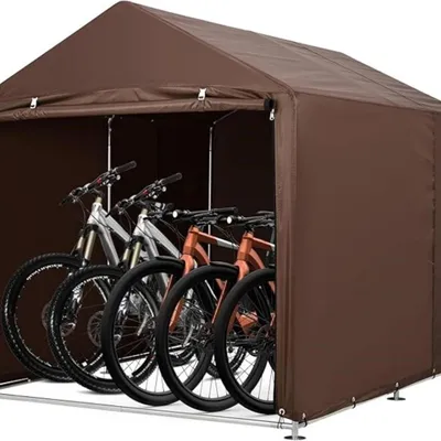 Produktbild von Fahrradgarage-Zelt - Outdoor Fahrradunterstand - 420D wasserdicht - Dreieckdach - Für 3 Fahrräder - Wetterfest - Rosa