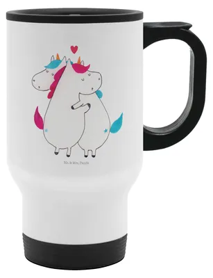 Produktbild von Mr. & Mrs. Panda Thermobecher Einhorn Mitteilung - Weiß - Geschenk, To Go Becher, Spruch, Lustig, Valentinstag, edelstahl isolierbecher, Liebe, thermosbecher