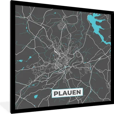 Produktbild von MuchoWow® Gerahmtes Poster Deutschland - Blau - Plauen - Stadtplan - Karte 40x40 cm - Poster mit Schwarzem Bilderrahmen Wandposter Rahmen Foto Bilder - Mit Rahmen - Wanddekoration Schlafzimmer