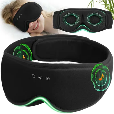 Produktbild von Schlafmaske aus Bambus und Baumwolle mit Kopfhörern, 3D-Schlafkopfhörer, Bluetooth-Augenmaske v5.4, Schlafmaske für Seitenschläfer, waschbare Schlafmaske mit Mikrofon für Männer und Frauen