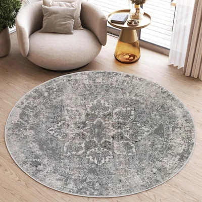 Immagine prodotto di Tappeto Tapiso VALLEY Rotondo Vintage Grigio Scuro Camera da letto 200 x 200 cm