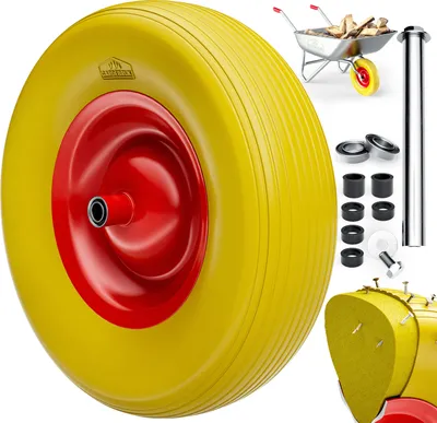 Produktbild von GARDEBRUK® Schubkarrenrad PolyurethanVollgummi pannensicher 4.80/4.00-8 Ø390mm Stahlfelge 200kg Achse Rillenprofil Ersatzrad Reifen Vollgummireifen Gelb