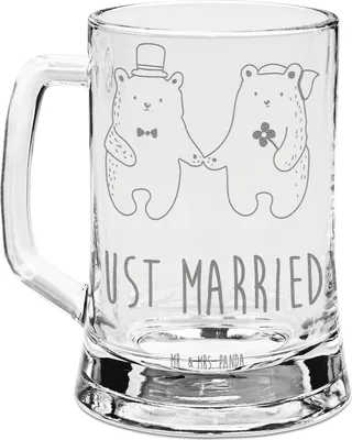 Produktbild von Mr. & Mrs. Panda Seidel Bär Heirat - Transparent - Geschenk, Bierkrug Glas, Gravur, Krug, Humpen, Verheiratet Heirate Hochzeit Hochzeitsgeschenk Hochzeitspaar, Glaskrug