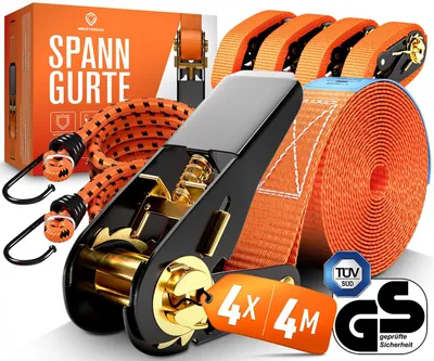 Produktbild von Spanngurte mit Ratsche 4 Stück, Ratschengurte 1000kg, 4m, 2,5cm breit