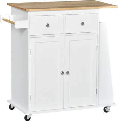 Produktbild von HOMCOM Hilfsküchenwagen mit Rollen, Servicewagen mit 2 verstellbaren Schubladen und Hängestange, 89 x 45 x 89,5 cm, Weiß