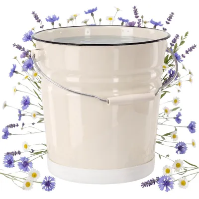 Produktbild von Emaille Eimer 12L Creme mit Schwarzem Rand – 26cm Wassereimer mit Ergonomischem Griff & Bodenschutz – Rustikaler Putzeimer & Garteneimer im Retro