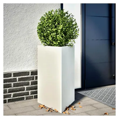 Produktbild von Dreieckiger Pflanzkübel Weiß 50x43x75 cm aus Stahl für Blumen im Garten, auf dem Balkon oder der Terrasse