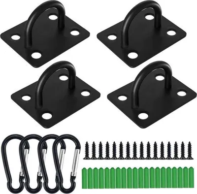 Produktbild von Edelstahl Oogplatten Set mit Karabinhaken für Wandmontage