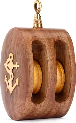 Produktbild von Maritim Doppel Blockrolle aus Holz und Messing, 9,5x4,5x4,2cm Flaschenzug