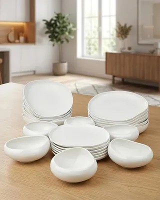 Immagine prodotto di Servizio di porcellana - Piatti e ciotole - Ideale per la tavola di tutti i giorni - Design scandinavo - 24 pezzi - Bianco