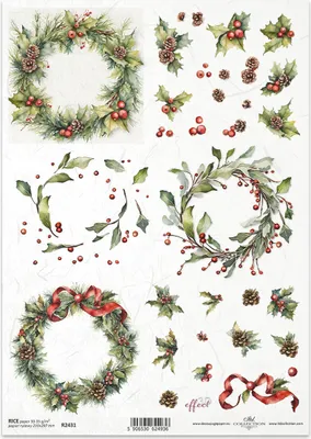 Produktbild von ITD Reispapier Decoupage Bastelpapier Serviettentechnik-R2431 Stechpalmengirlanden