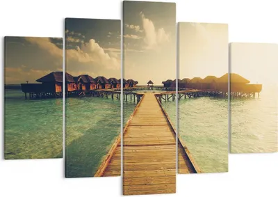 Produktbild von Bild auf Leinwand - Leinwandbild - 5 Teile - Malediven Ferienhäuser Wasser - 150x100cm - Wand Bild - Wanddeko - Wandbilder - Leinwanddruck - Bilder - Wanddekoration - Leinwand bilder - EA150x100-4951