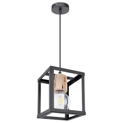 Produktbild von Hängeleuchte, Industrial, Metall Holz, schwarz, H 120 cm