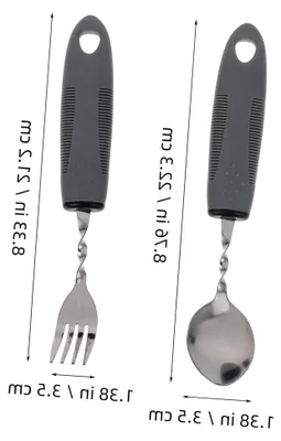 Produktbild von 2 Stück Adaptive Ergonomisches Teiliges Besteck Set für Senioren mit Handbewegungsanpassung Edelstahl Gabel und Löffel mit Rutschfestem Griff Hilfsmittel für Eingeschränkte