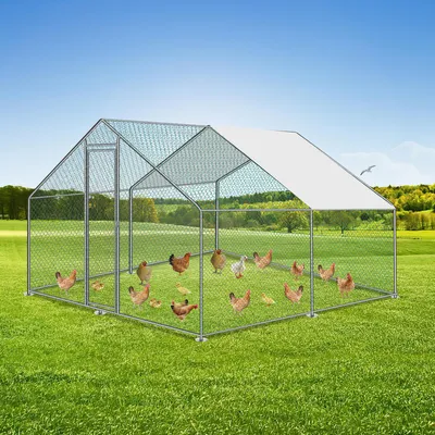 Immagine prodotto di Jayseuw pollaio all'aperto grande tetto pollaio ruspante recinto avicolo con telaio in acciaio zincato PE e porta con serratura 3 x 3 x 2 m