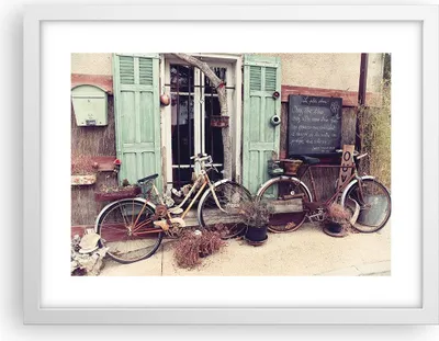 Produktbild von Gerahmtes Poster - Weißer Rahmen - Fahrräder Vintage Mietshaus - 40x30 cm - Wand Bild - Wanddeko - Wandbilder - Kunstposter - Wandposter - Bilderrahmen - Bilder - Kunstdruck - P2WAA40x30-4588
