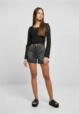 Obrázek produktu pro Dámské tričko s dlouhým rukávem Urban Classics Ladies Cropped Lace Longsleeve black - XL