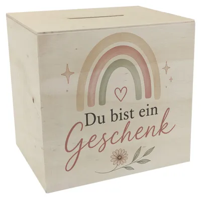 Produktbild von Spardose Holz Du bist ein Geschenk - Sparschwein in Pastelloptik Mit Spruch: Du