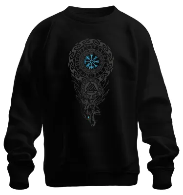 Obrázok produktu pre Viking Runes Compass Vegvisir Wolf Valknut Nordic Knot Uni mikina, čierna, XXL