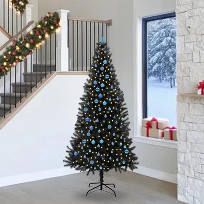 Produktbild von vidaXL Weihnachtsbaum mit 300 LEDs mit Ständer Schwarz 240 cm PVC